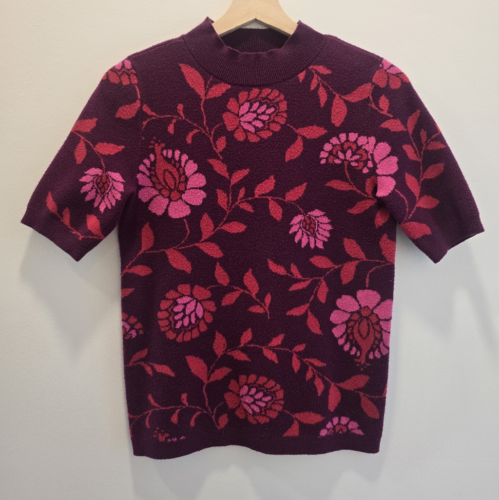 Ann Taylor Floral Knit Top In Berry